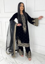 New Launch Black Viscose Velvet Kurta Palazzo With Dupatta For Reception