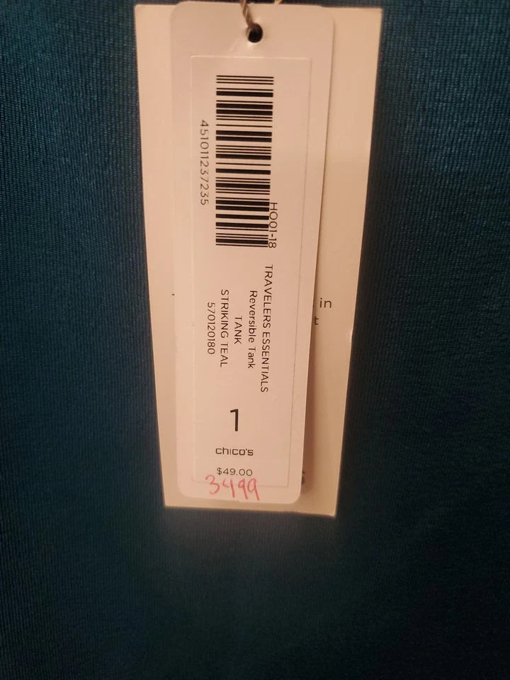 Tanque reversible Chico's TRAVELERS ESSENTIALS (Struking Teal) Foto 2 de 4