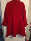 Red Maroon 100% Wool Ruffle Trim Zip Up VENARIO  3/4 Coat Jacket Womens Large L — photo 7