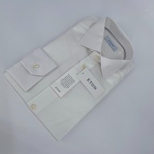 Eton Dress Shirt Mens L 16 1/2 - 42 White Self Striped Slim Fit Formal Button Up