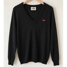 Garan V-Neck Sweater Mens Large Black Vintage Made in USA Embroidered Logo Retro