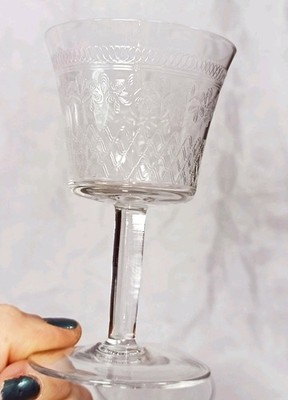 Vintage Pressglas Stiel Dessert Wein Gläser Blumen Paar