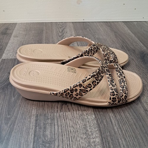 CROCS Patricia II sandalo donna leopardato con zeppa e cinturino taglia 9