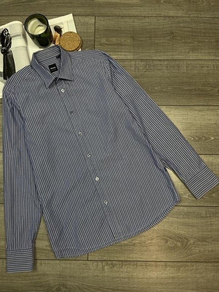Men Hugo Boss Shirt Navy Cotton 38 / M / 46 #N9SU