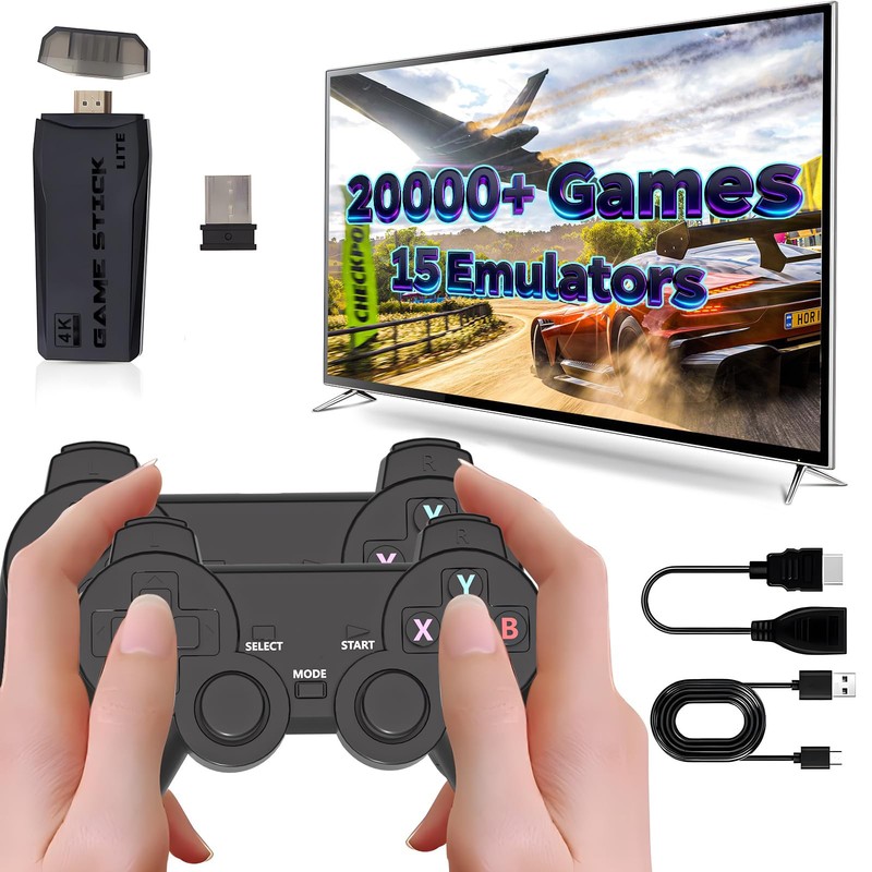 20000+ Built-in Games 4K HDMI TV Game Stick Wireless Gamepad Retro Game Console