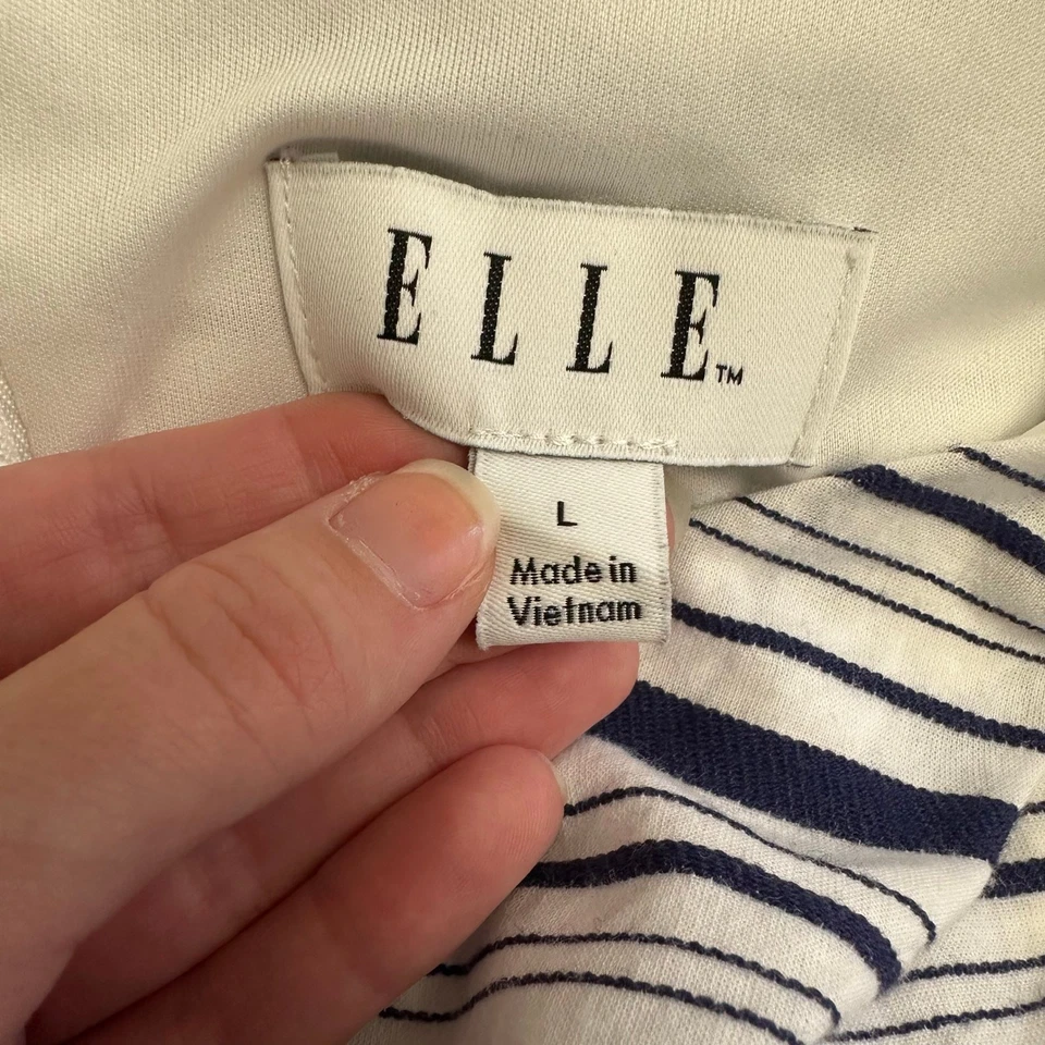 ELLE Para Mujer Mono a Rayas L Azul Marino Blanco Cinturón Pierna Ancha Recortado Conjunto de Verano Foto 2 de 4