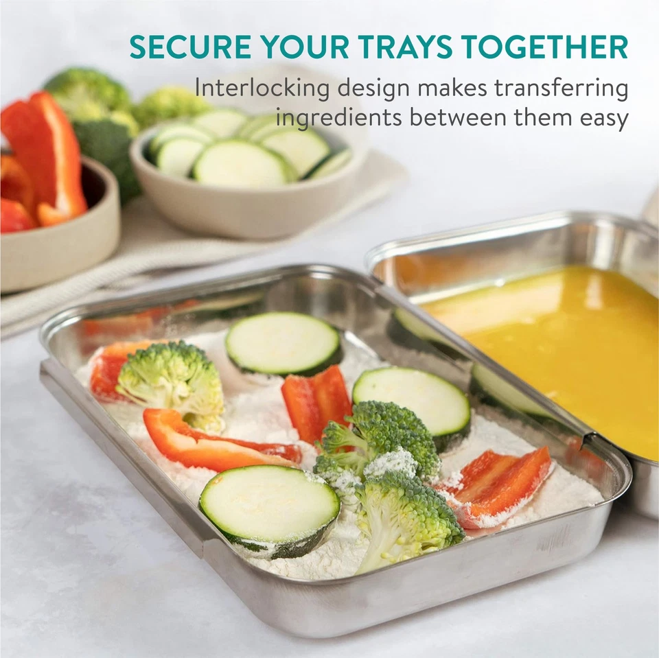 Teglie per impanatura in acciaio inox set 3x tegliette da forno piccole 15x22cm - Immagine 3 di 4