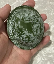 RARE GREEN MINIATURE  SALESMAN SAMPLE WHITE SWIRL GRANITEWARE ENAMELWARE ANTIQUE