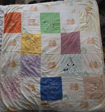 Vintage Handmade Hand-Embroidered Care Bears Baby Quilt Crib Blanket 54 " 48"