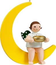 Fensterbild Engel auf Mond mit Teelicht ohne Krone H&ouml;he 30 cm NEU Fensterdeko