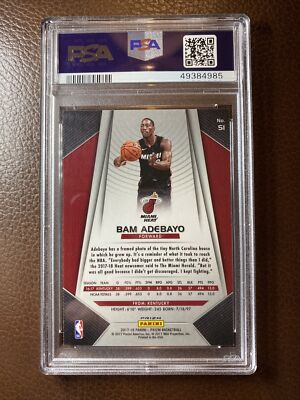PSA 10 GEM MINT Bam Adebayo 2017 Panini Silver Prizm #51 Miami