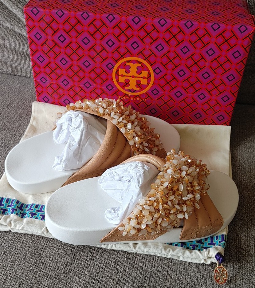 TORY BURCH LOGAN EMBELLISHED SANDALS SIZE 7 | eBay