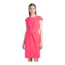 J. Crew Pleated Sheath Dress Bright Pink Lined Crepe Back Slit Women’s Size 6