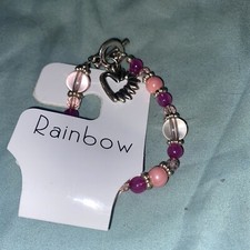 Rainbow 7  Pink Beaded Beads Bracelet With Heart Charm