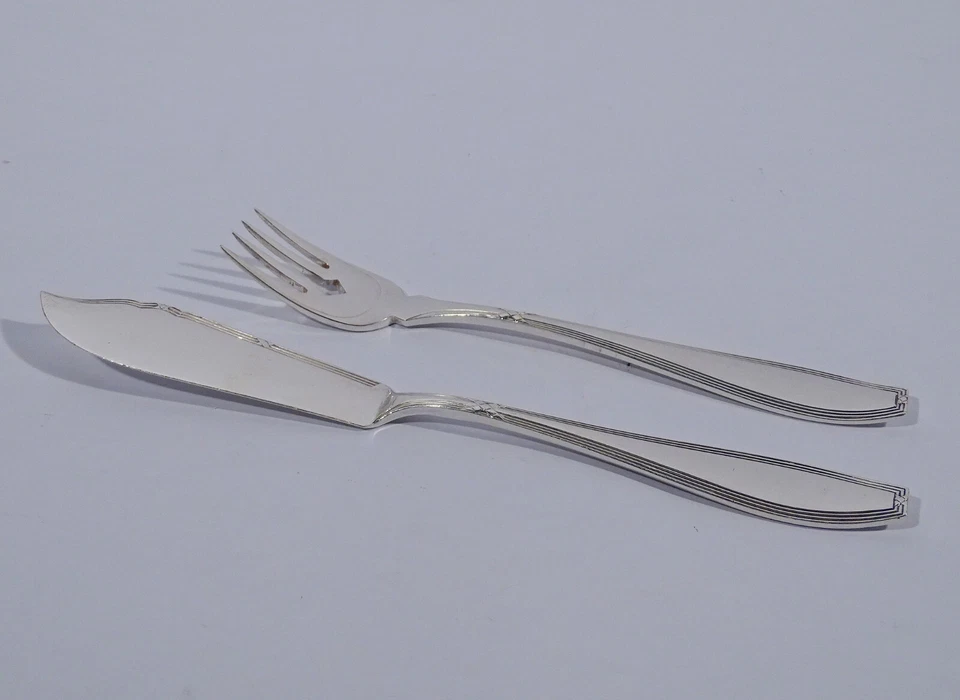 GoWe Kreuzband Fischbesteck Messer und Gabel 90 er Silber Jugendstil 1920 - Bild 2 von 4
