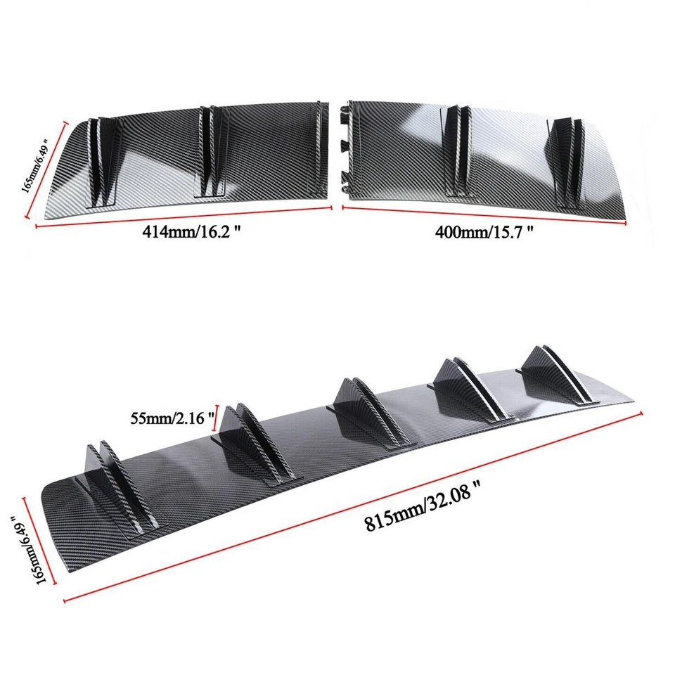 For Mitsubishi Eclipse 10 Fins Carbon Rear Diffuser Bumper Lip Splitter Spoiler Foto 3 de 4