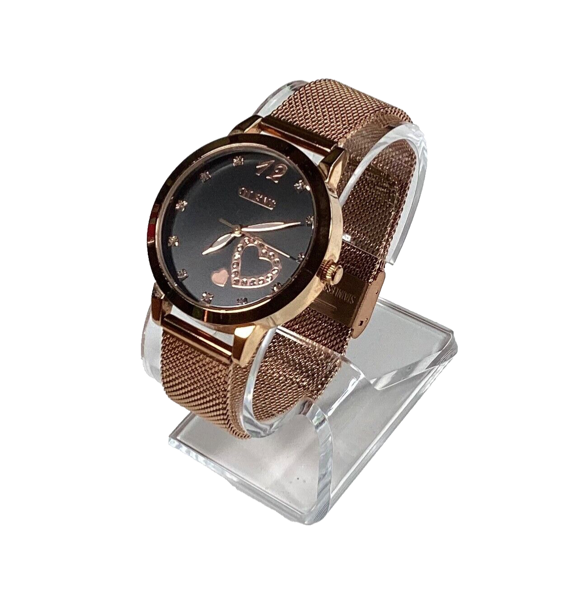 OLEVS レディース 腕時計 ハートモチーフ OLEVS Rose Gold Hearts 5189L Womens Watch Gemmed Mesh WR