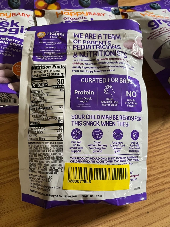 Happy Baby Orgánico Griego Yoguis Arándano y Zanahoria Púrpura Paquete de 4 OZ Foto 3 de 4