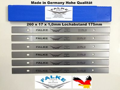 Planer blades Scheppach 6 pieces 260x17x1mm 175mm hole spacing 