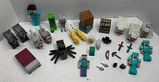 Minecraft Lot Action Figures, Blocks, Animals & Accessories 30+ Lot Spider Wolf