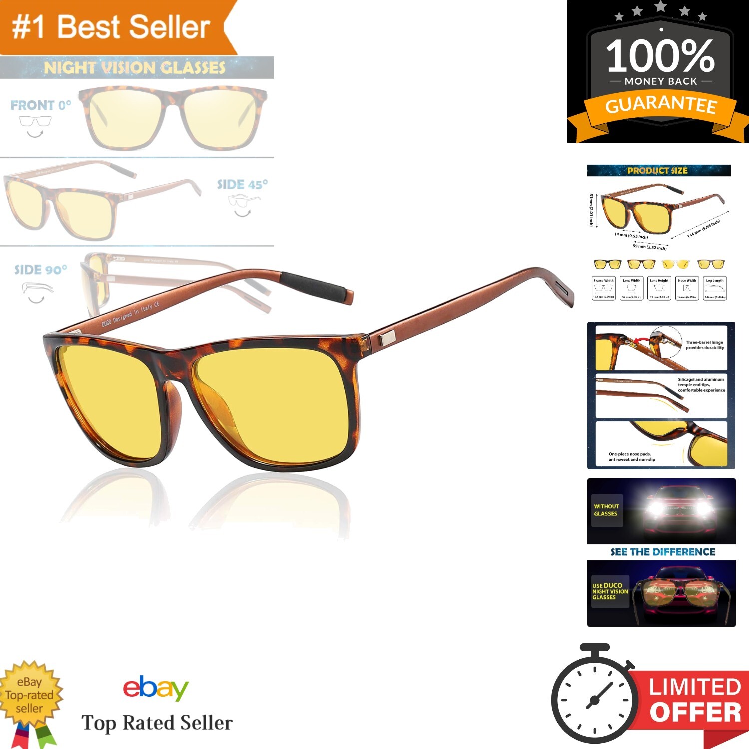 Yellow Night Vision Driving Glasses - Anti Glare & UV Protection - Lightweight