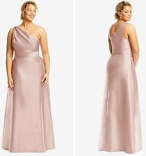ALFRED SUNG D815 SATIN TWILL DRESS NEW NWT Sz 16 ONE-SHOULDER TOASTED SUGAR 