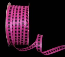 5 Yards SALE Fushia Pink Black Woven Stitch Gatsby Ribbon 3/8"W 20 