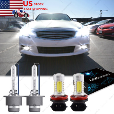 D2S HID Headlight High Low beam + H11 Fog Light Bulbs For Infiniti G37 2008-2013