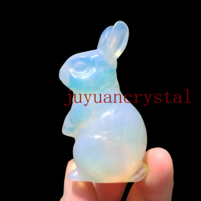 Top 2'' Opalite Rabbit Crystal Skull Reiki Carved Quartz Skull Sculpture Gift 1pc