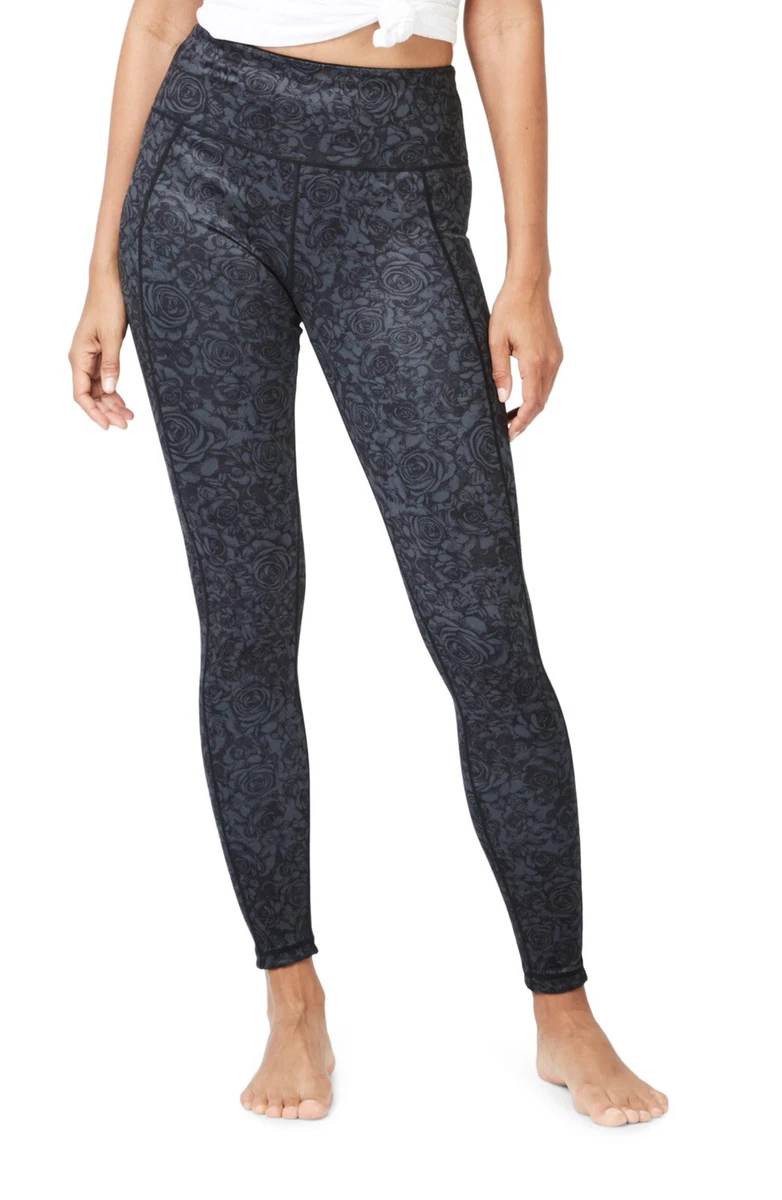 NEW Sweaty Betty Reversible Yoga Leggings - Blue / Black Rebel Roses -  Small