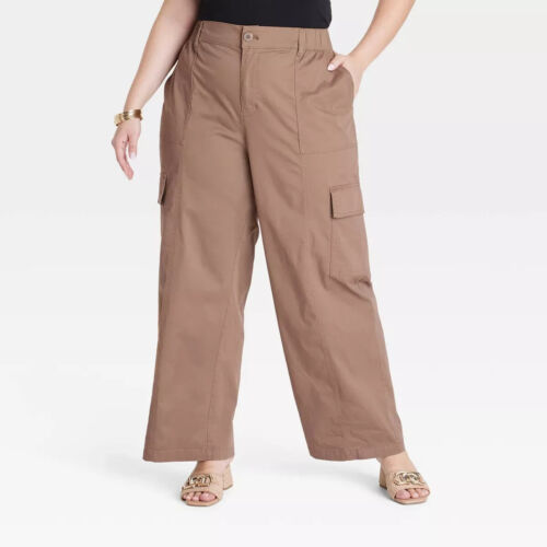 Women's High-Rise Cargo Pants - Ava & Viv Brown 1X