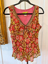 Sigrid Olsen Chiffon Lined Floral Sleeveless Tunic Tank Top Flowing Sz Petit 10