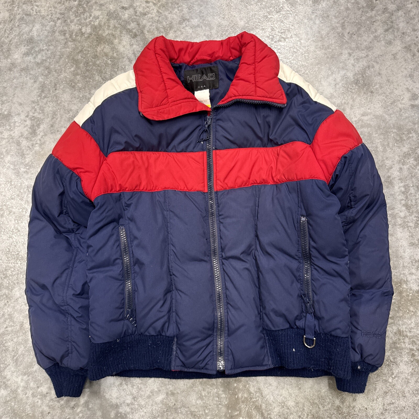 Vintage 70’s Head Ski Down Puffer Jacket Colorblock Red White Blue Men’s L Flaw
