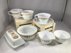 Vtg Pyrex Corell Butterfly Gold Cups Mugs, Saucers, Butter Dish, Creamer & Sugar