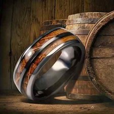 Size 9 Wedding Band - Whiskey Barrel Wood Ring - Bands, Stainless Rings ✨ New
