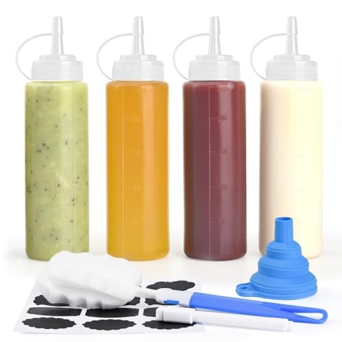 V·Colokishi 4 Pcs 8 oz Condiment Squeeze Bottles for Sauce, Plastic Squeeze