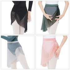 Women Asymmetrical Ruched Ballet Skirt Sheer Mesh Dance Wrap Skirt for Leotard
