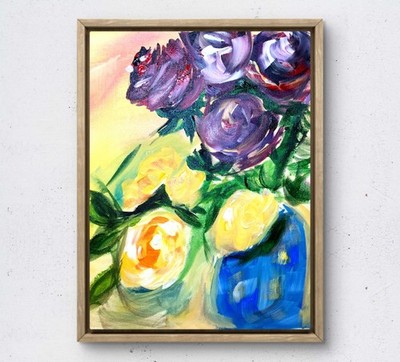 Natural roses modern impressionism fine wall art painting 14X11 canvas original