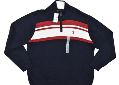 U.S. Polo Assn. Pullover Sweater Men's XXL Navy Blue 1/4 Zip Colorblock NWT