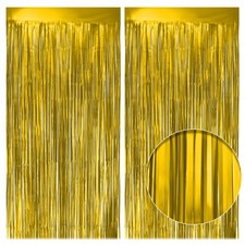 2 Pack Metallic Gold Fringe Backdrop, 3.2x8.2ft, Foil Tinsel Curtains, Party