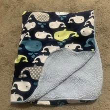 Circo Whales Blue Baby Blanket Green White Soft Lovey Target Nautical Ocean