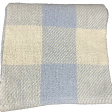 Baby Gear Blue and White Plaid Squares Blanket Chenille Knit Security Lovey