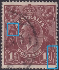 AUST KGV 1½d BROWN SWK. FLAW: RETOUCH BOTTOM RIGHT CORNER. USED. (L427)