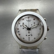 Swatch Irony Diaphane Full-Blooded Chrono Watch Men 43mm White Dial Clear NewBat