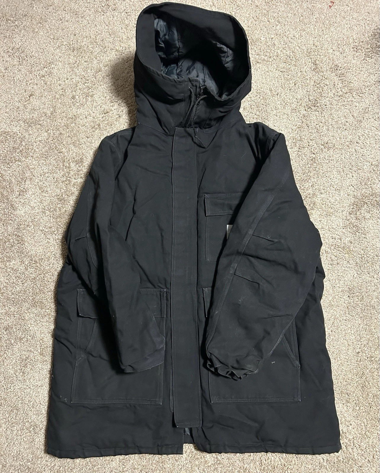 Carhartt Men’s Black Hooded Parka Jacket XXL Quilted Lined USA Made Work Coat