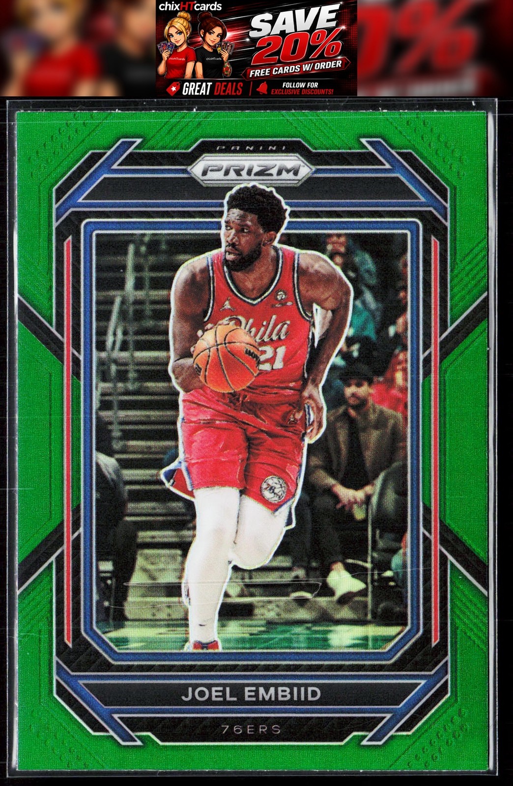 Joel Embiid 2022-23 Panini Prizm Prizms Green #34 Philadelphia 76ers