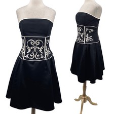 Vintage Y2k Jessica McClintock Satin Cocktail Dress Strapless Fit & Flare Black