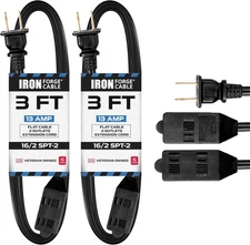 Iron Forge Cable 2 Pack 3 ft Black Extension Cord with 3 3 Foot, 