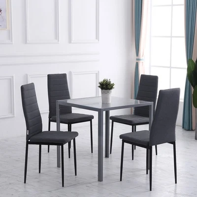 High Back Dining Chairs Upholstered Linen-Touch Fabric Accent Chairs Set of 4 - Image 1 of 4
