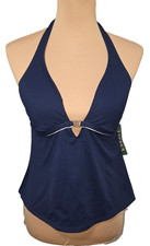 NWT Lauren Ralph Lauren Womens 12 Navy Stretch Halter Tankini Swimsuit Top w/Bra